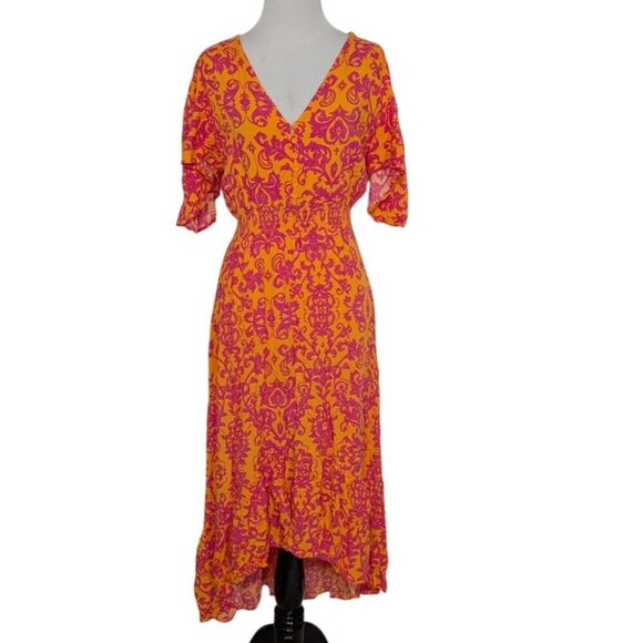 Abel The Label Dresses & Skirts - Abel the Label Leonard Floral Dress Womens Size Medium Orange Pink V Neck Rayon